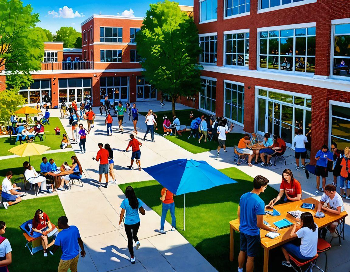 A lively college campus scene with students socializing in dormitory areas, participating in various clubs, and engaging in outdoor activities like sports and music. The image should depict a vibrant community with diverse student groups, illustrating the dynamic and inclusive nature of campus life. super-realistic. vibrant colors. bustling atmosphere.